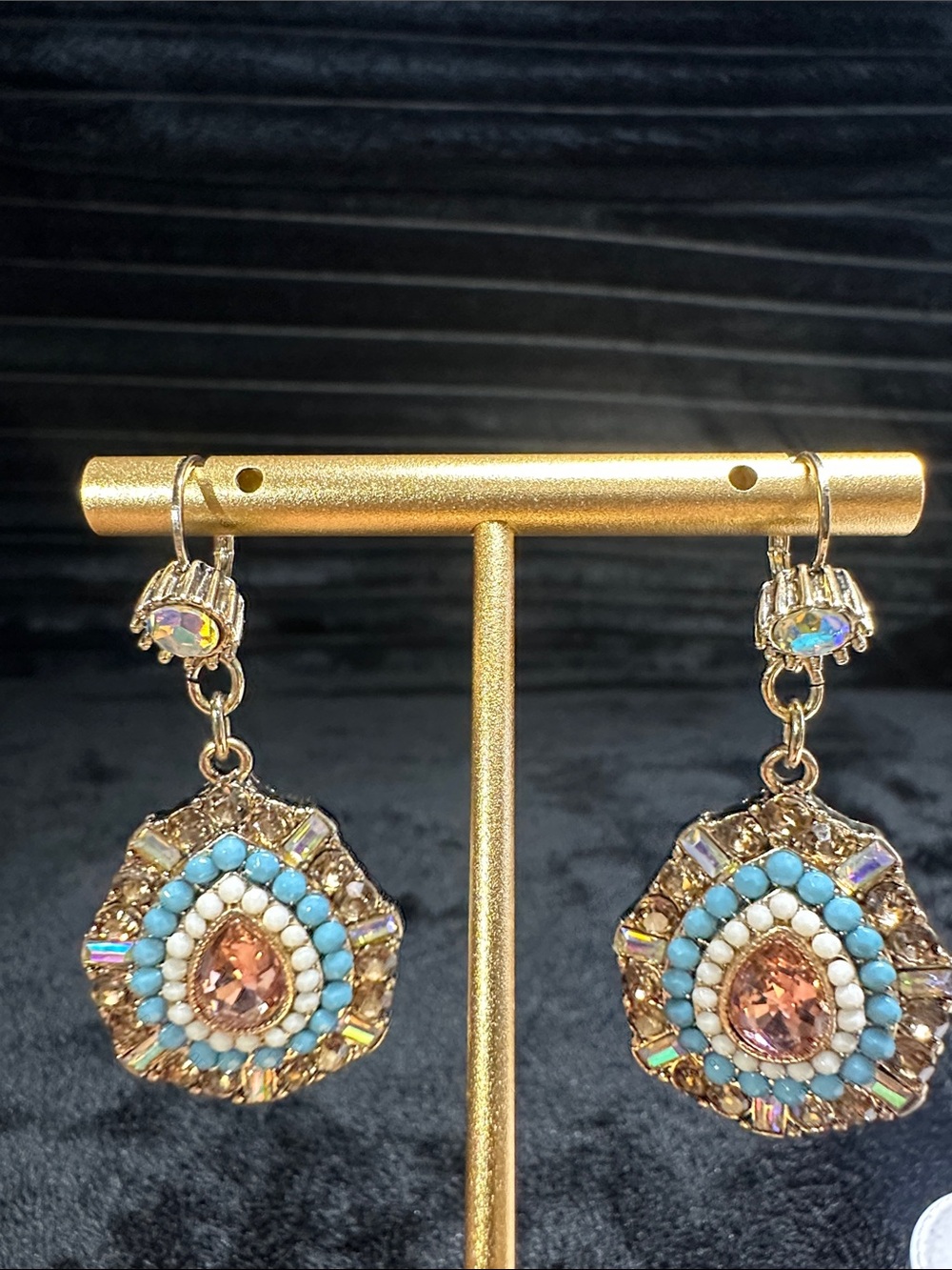 Kirks Folly Gold-Tone Blue Turquoise & Peach Crystal Drop Earrings